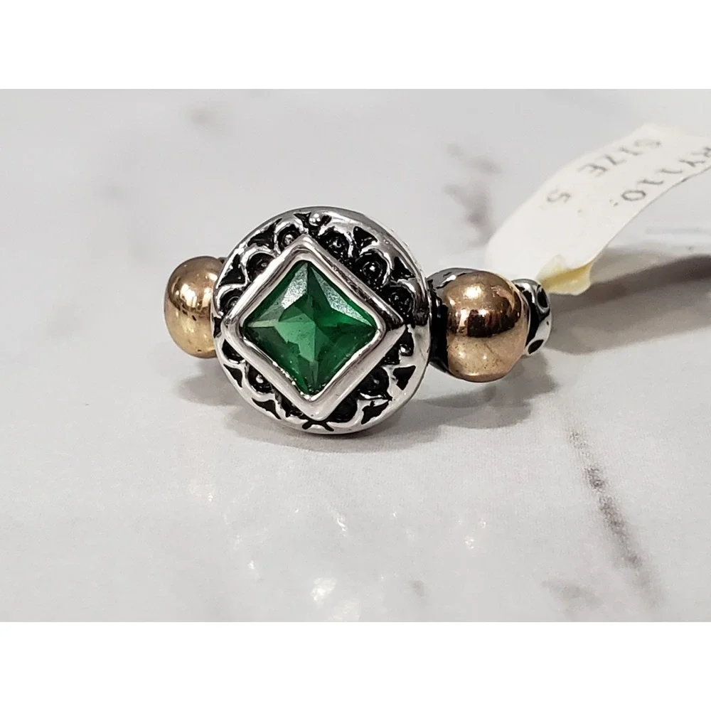 Lauren G Adams Mixed Metal Green Scroll Renaissance Gothic Two Tone Ring Size 5